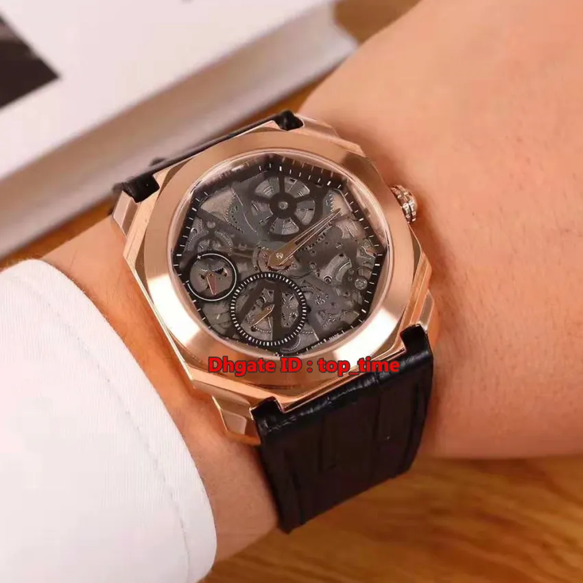 5 style4 High Quality Watch 40mm Octo Finissimo Rose Gold Automatic Mens Watch 102946 Skeleton Dial Leather Strap Gents Watches