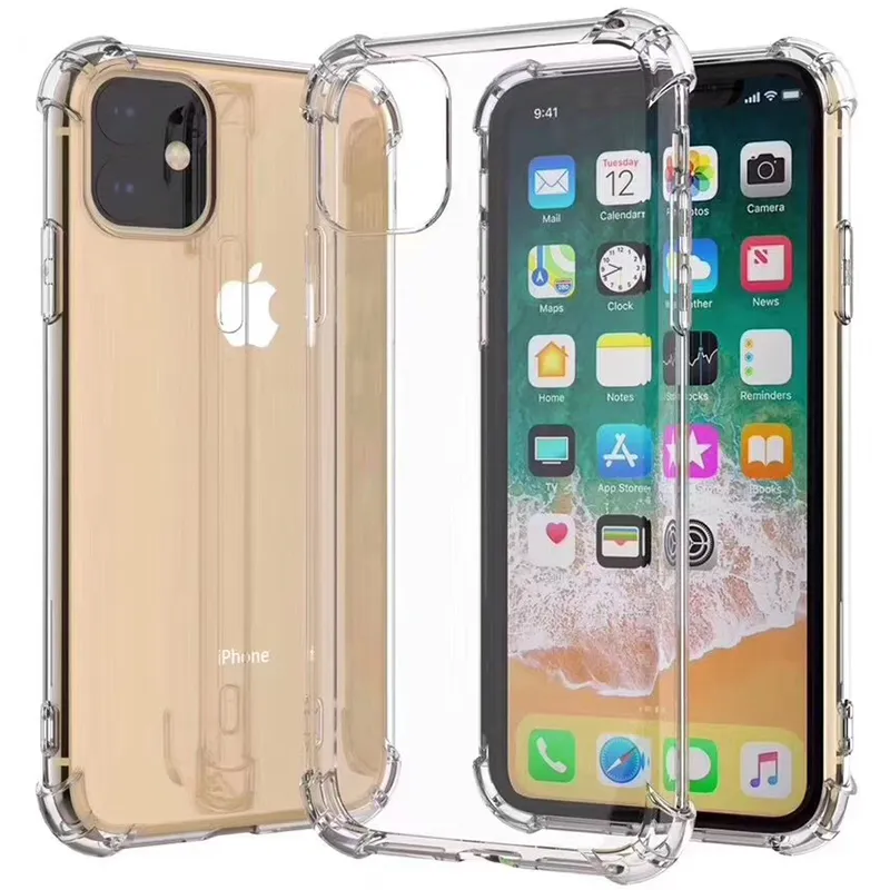 Mobiltelefonfodral Fodral för iPhone 15 Pro Max 14 Plus 13 mini 12 11 Air Cushion Corner Transparent Clear Clear Chockproof Soft TPU Silicone Rubber Cover