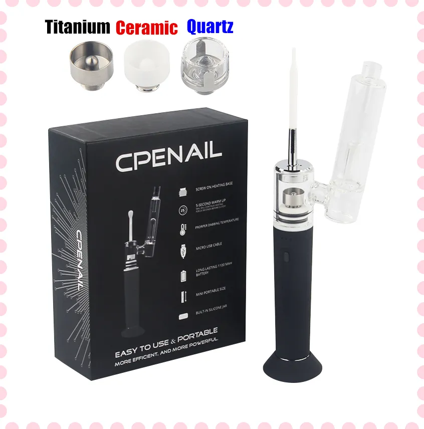 MOQ 1Pcs Original CPENAIL kit 1100mah Portable Wax Pen Dab Rig Nail Pot Ceramic Quartz Electric H GR2 pure Ti ecigarette Vaporizer Vapor Glass bongs kits