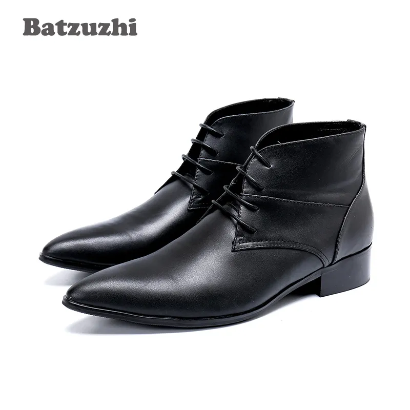 Batzuzhi Japanische Art Männer Stiefeletten Spitzschuh Echtes Leder Stiefel Männer Schnürung Formelle Geschäftsherren Botas Hombre, 46