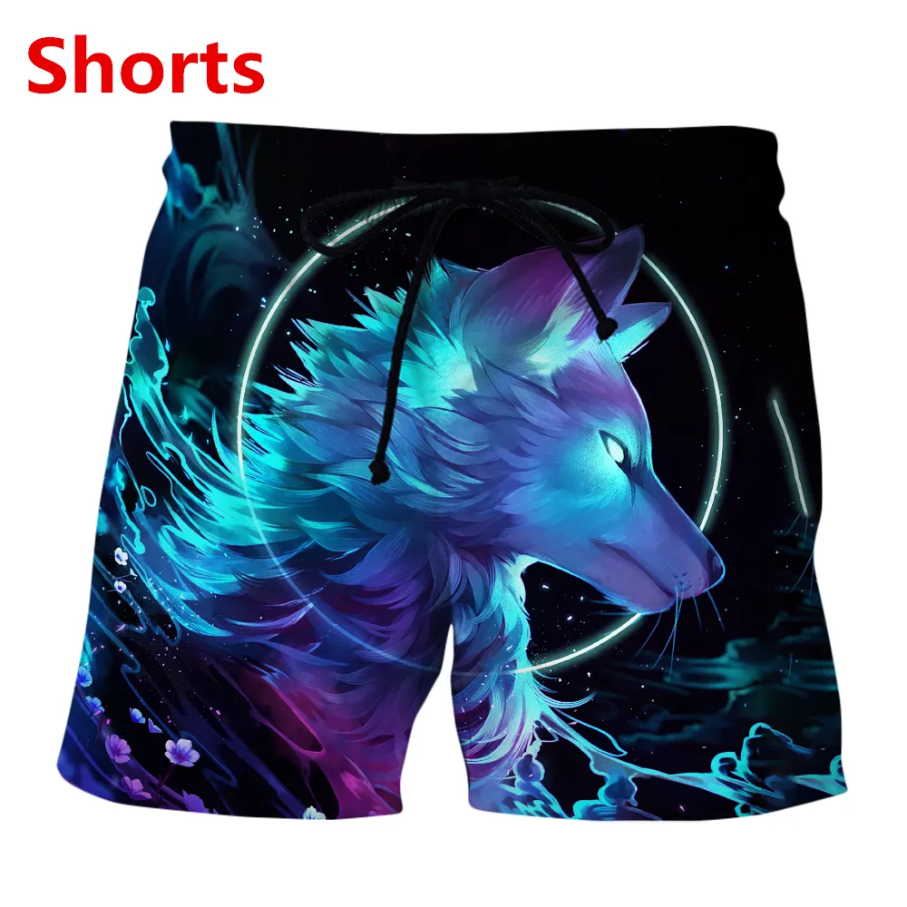 Hip hop sportwear punk casual solto calças de pista outono masculino legal impressão galáxia espaço lobo 3d shorts