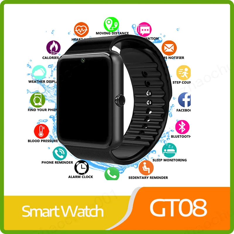 100x Smart Watch GT08 Clock Sync Notifier Support Sim TF Card Bluetooth Connectivity Android Phone Smartwatch Alloy Smartwatch