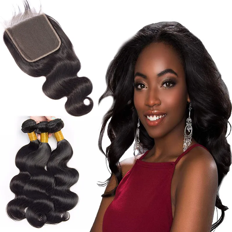 Malaysian Unprocessed Human Hair Wholesale Bundles With 6X6 Lace Closure Body WaveWith Baby Hair Natural Color