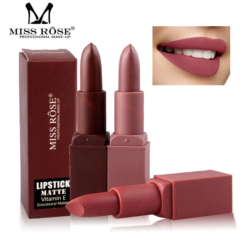 Miss Rose Professional Matte Lips Makeup Kiss Proof Lipstick Batom Potlood Bruin Lip Stick Naakt Rood Fluwelen Lipsticks Cosmetica