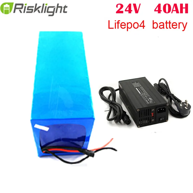 Batterie lifepo4 rechargeable 24v 40ah pour vélo électrique E avec chargeur 5A