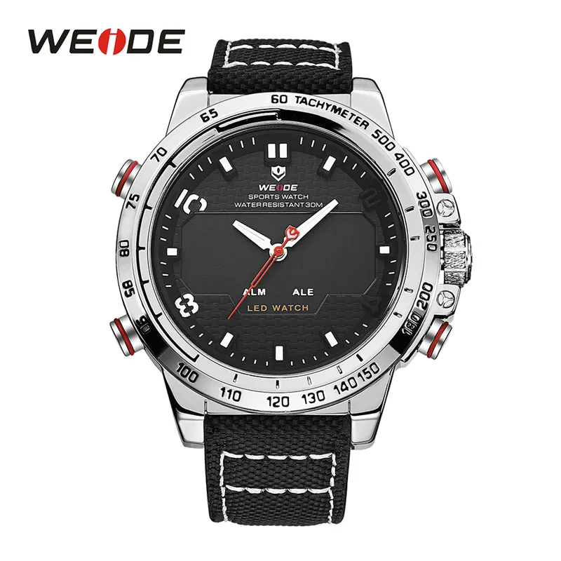 WEIDE Man Sport Back Light Display LED Alarme analógico Data automática Militar Exército Pulseira de aço inoxidável Relógio de quartzo Relogio Masculino