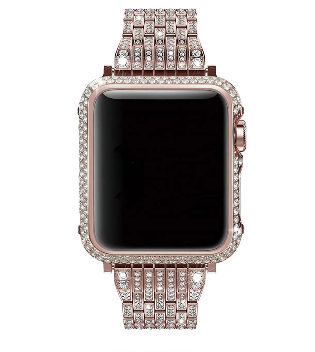 Luxury Handgjord Crystal Rhinestone Diamond Watch Case Bezel med klockband Byte för Apple Watch Series 4 3 2 1 38mm 40mm 44mm 42mm