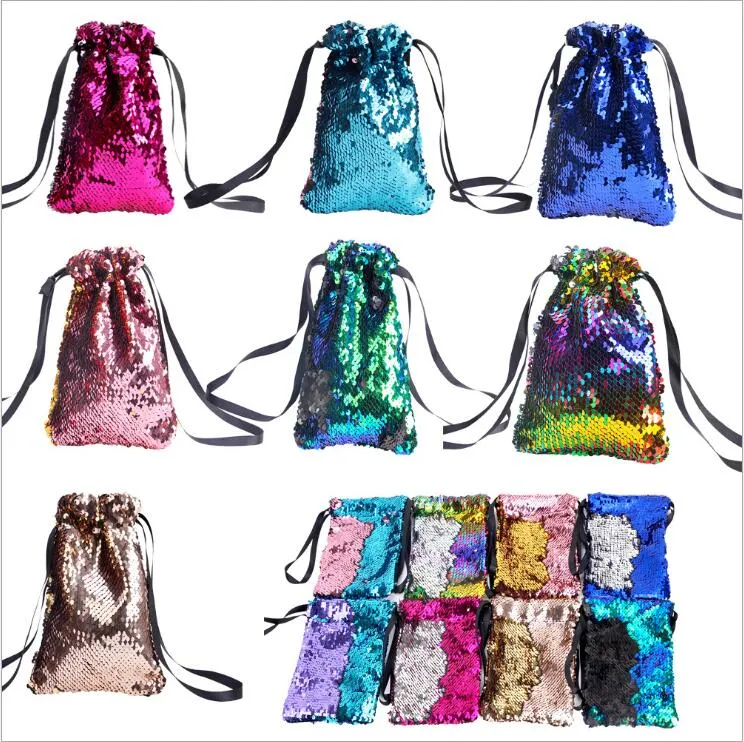 Mermaid Cekiny Portfel Monety Torebka Odwracalne Torby Karty Glitter Zmień Torby Klucze Telefon Pocket Slostring Torby Torebki Totes Party Prezenty BYP5298