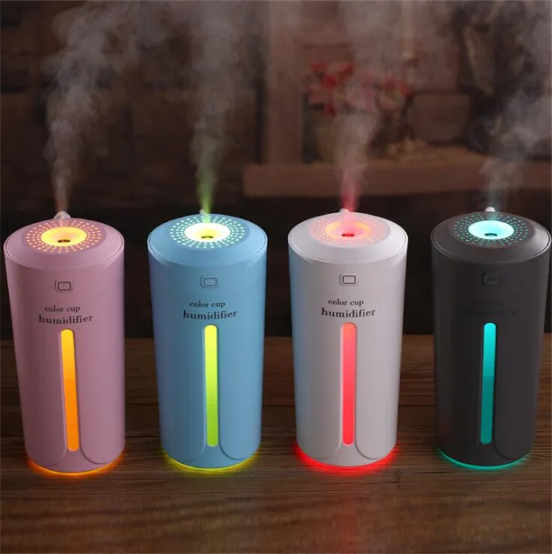 Mini Ultradźwiękowy nawilżacz powietrza Aroma Dyfuzor olejku Essential Mist Diver 7 Kolor LED Light Przenośne nawilżacze USB do sypialni samochodowej w domu