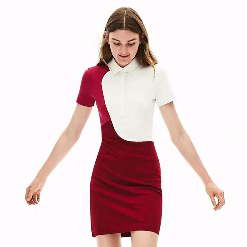 Mode merk krokodil vrouwen polo jurk casual patchwork korte mouw vrouwelijke jurk zomer elegante jurken voor vrouwen 3 kleuren