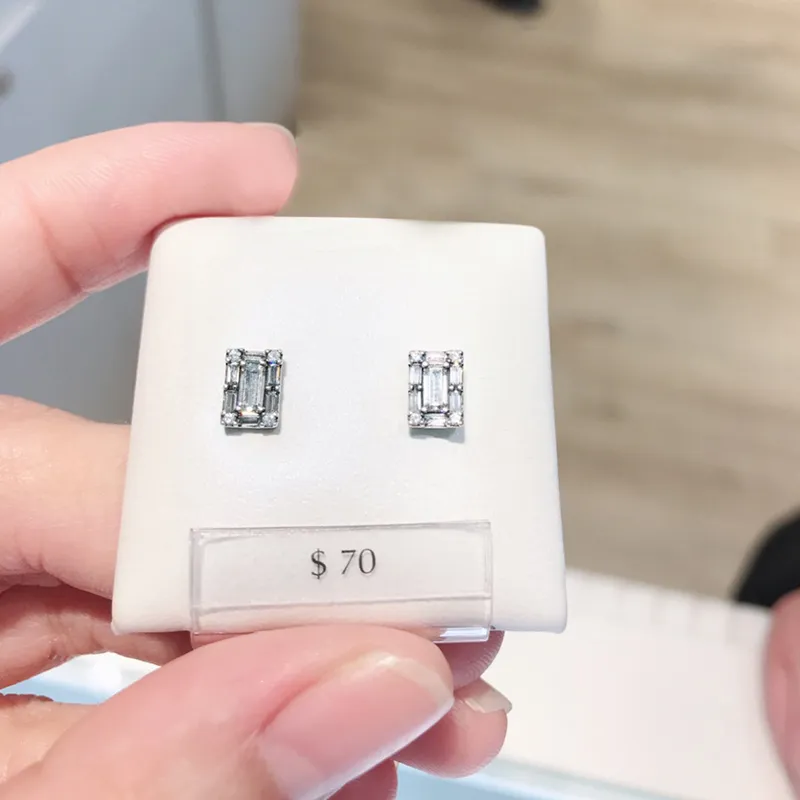 Philip Jones Orecchini Quadrati In Argento Sterling 925 Con Cristalli Zirconia - 6x6 Mm
