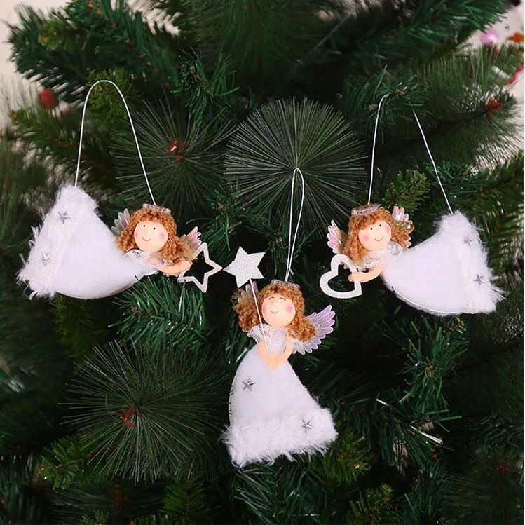 Poupée ange volant blanc de noël, 3 pièces, pendentif suspendu pour arbre de noël, ornements, cadeaux de nouvel an pour enfants