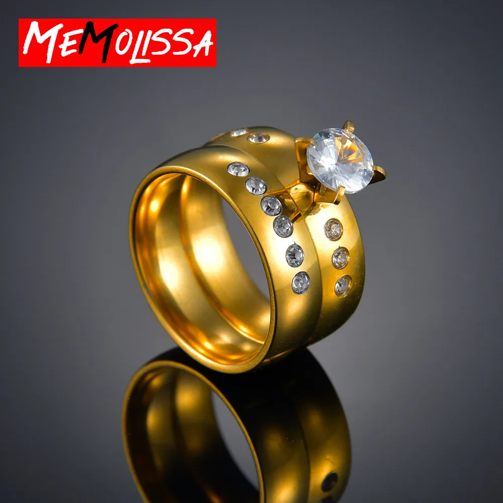 Klassieke ring goud kleur belofte jubileum paar trouwringen set voor mannen en vrouwen titanium roestvrij stalen sieraden