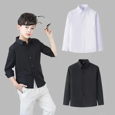 Niños Ropa De Diseñador Para Niños Camisa De Vestir Negra Para Bebés Camiseta De Manga Larga De Algodón Para Niños Camisa De Sólido Blanca Para Niños POPPING Negro Para Niños De