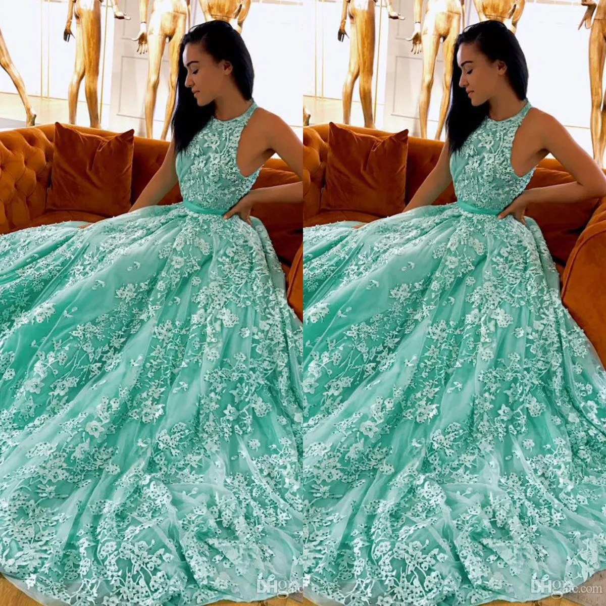 green emerald velvet dress Luxury 3D Floral Beaded Short Green Evening Dress Spaghetti Straps SS2 –  DreamyVow