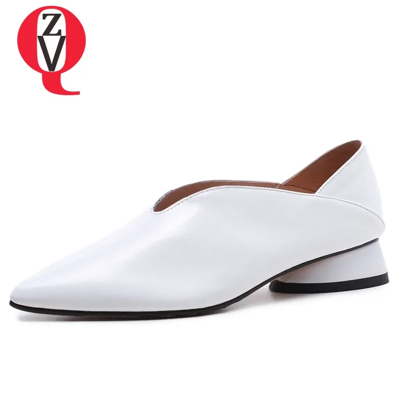 ZVQ genuine leather Office Lady Spring woman pumps 33-43 large size Strange Style graceful 3cm low heels Shallow women shoes