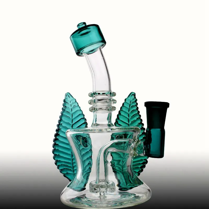 Leaf Shape Design Glass Bongs Hookahs Bubbler Tire Perc with Slits Dab Rig Water Pipe with Leaves 14 Mm Joint Beaker Bong