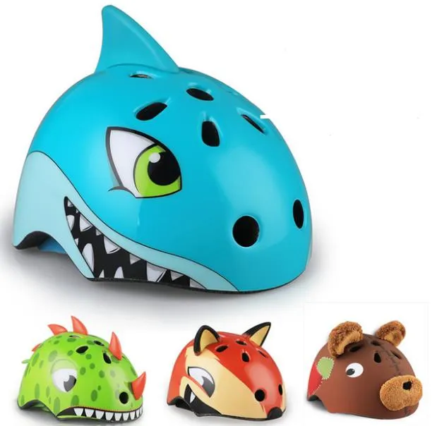 3D-Cartoon Dinosaurier Haifisch Fuchs Bärenzyklus Fahrrad Helm Kleinkinder Kinder Roller Schutzhelme S M für 2y-12y