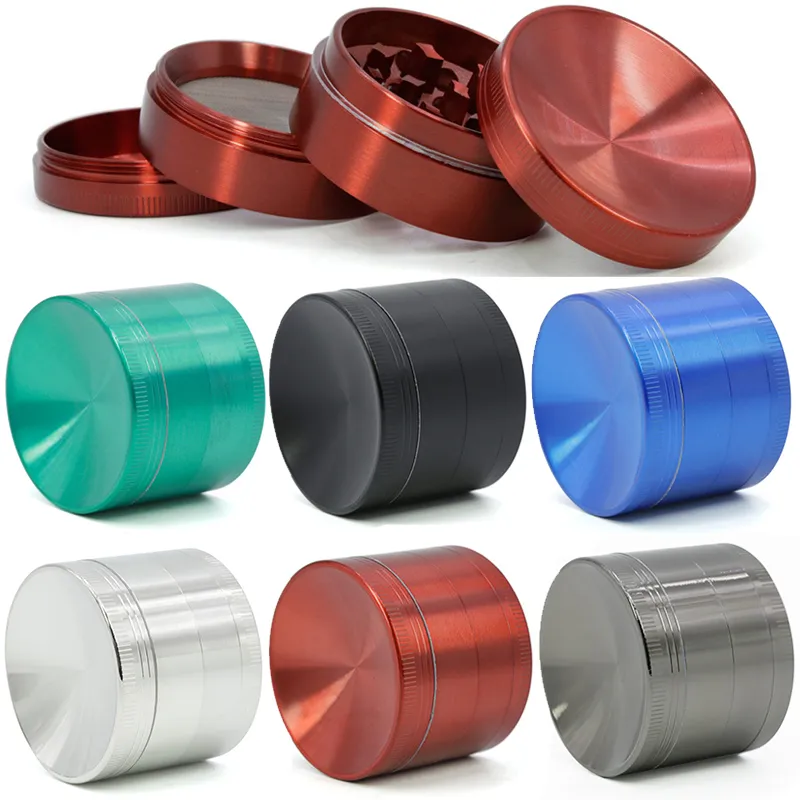 Kleurrijke concave molen 4 delen zink metalen grinder 6 kleuren tabakslijsten 40 mm 50 mm 55 mm 63 mm diameter kruidenbreker