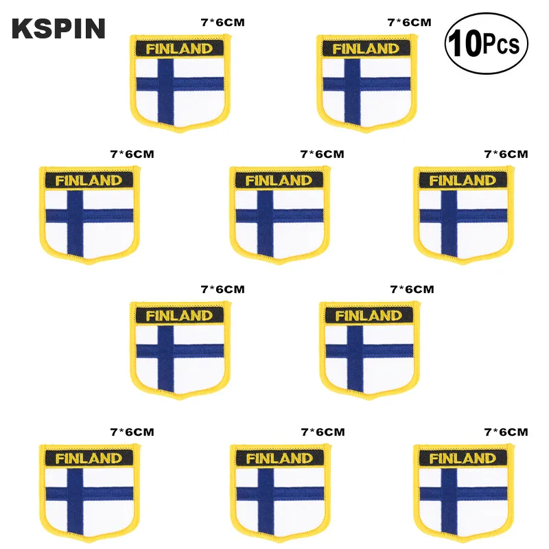 فنلندا العلم التطريز بقع الحديد على المنشار على نقل التطبيقات الخياطة التطبيقات للملابس في homegarden 10PCS