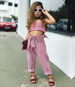 2018 Fashion Toddler Princess Bambini Neonate Vestiti Cotone a righe Canotte Canotta T shirt + Pantaloni 2 pezzi Abiti Set