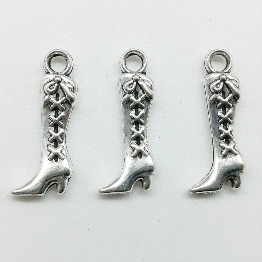 100pcs/Lot High Shoes Alloy Charms Pendant Retro Jewelry DIY Keychain Ancient Silver Pendant For Bracelet Earrings Necklace 19*8mm