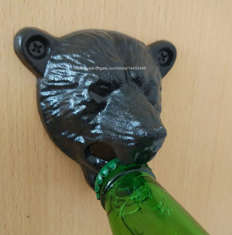 10st Gjutjärn Väggmontering Öppnare Grizzly Bear Head Beer Soda Cap Bottle Openers Hanger Pub Lodge Verktygsverktyg