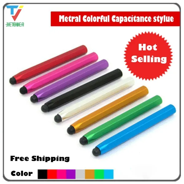 Laagste prijs en hoogste kwaliteit zeshoekige metalen kolom capacitieve touch pen stylus voor iPhone Sumsang Huawei 100pcs / lot