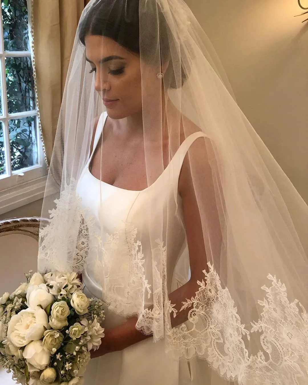 Backless A Line Wedding Dress with Pockets and Sweep Train - Sleeveless Square Neck Satin Bridal Gown