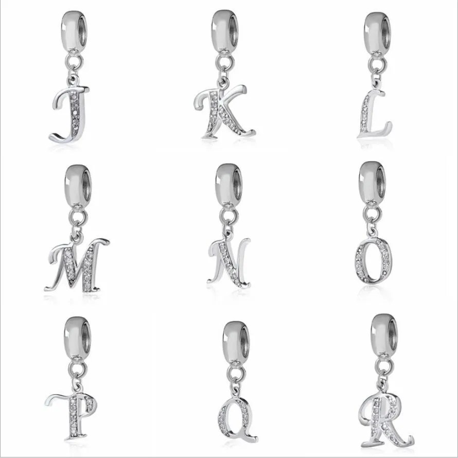 Letter Charms for Pandora Bracelets Necklace Authentic 925 Sterling Silver A-Z Pendant Beads DIY Alphabet Charms for Making Jewelry