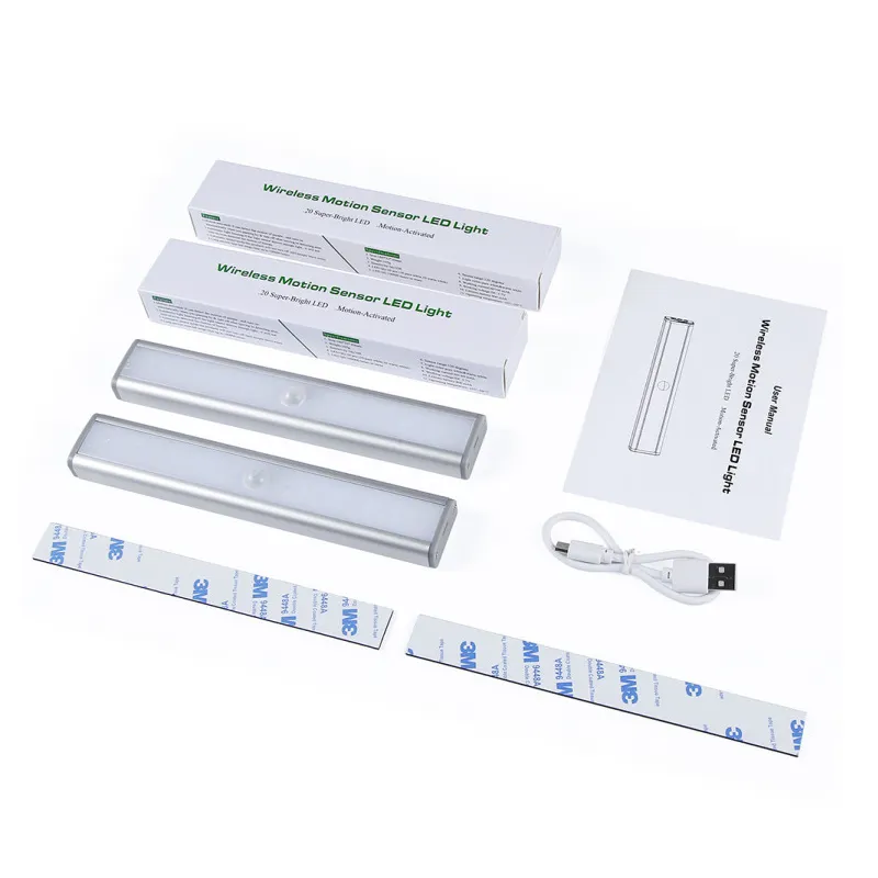 20 LED USB Rechargeable Motion Sensor Night Light for Under Cabinet ...