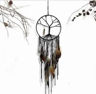 Handmade Black Tree of Life Dream Catcher Indoor Home Decorations Handmade Jewelry Tassel Crystal Pendant Ornaments