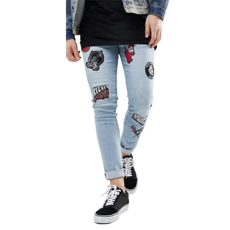 Compra 2019 Hombres Con Estilo Pantalones Vaqueros Rotos Motorista Flaco  Recta Del Bordado De Mezclilla Desgastados Pantalones Flacos Streetwear  Hombres Jeans AB42 Barato | Entrega Rápida Y Calidad | Es.Dhgate