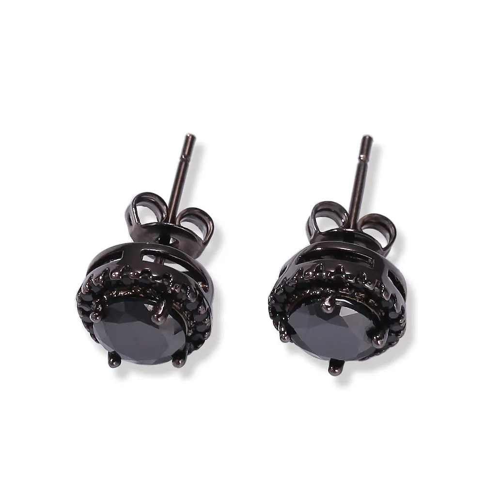 Hip Hop Ear Stud New Four-claw Black Nails Circular Square Transparent Zircon Gold Plated Earrings for Men Women