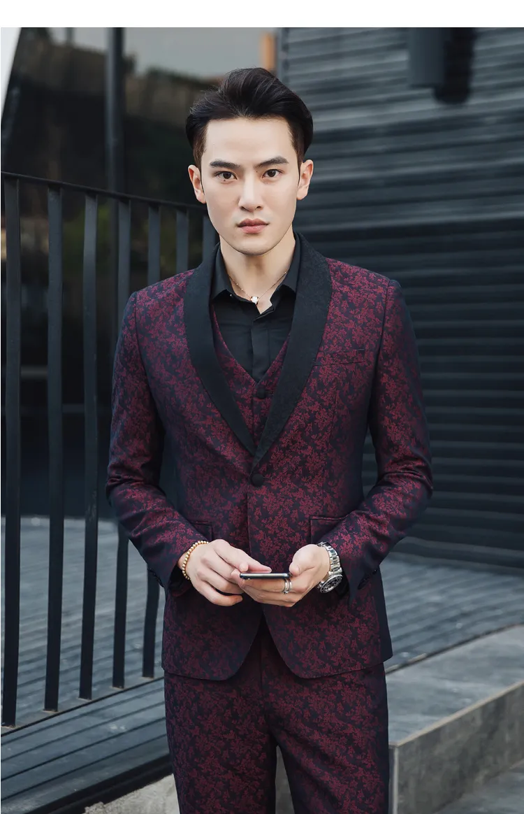 Burgundy floral suit jacket on sale
