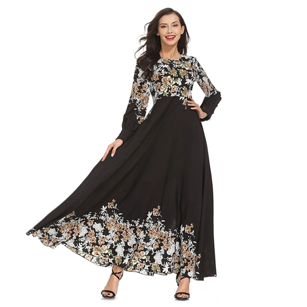 Nowy Elegancki Dorosły Muzułmańskie Kobiety Slim Różowy Sukienka Bliski Wschód Abaya Dubaj Kaftan Islamska Lady Digital Drukowane Długie Suknie Odzież
