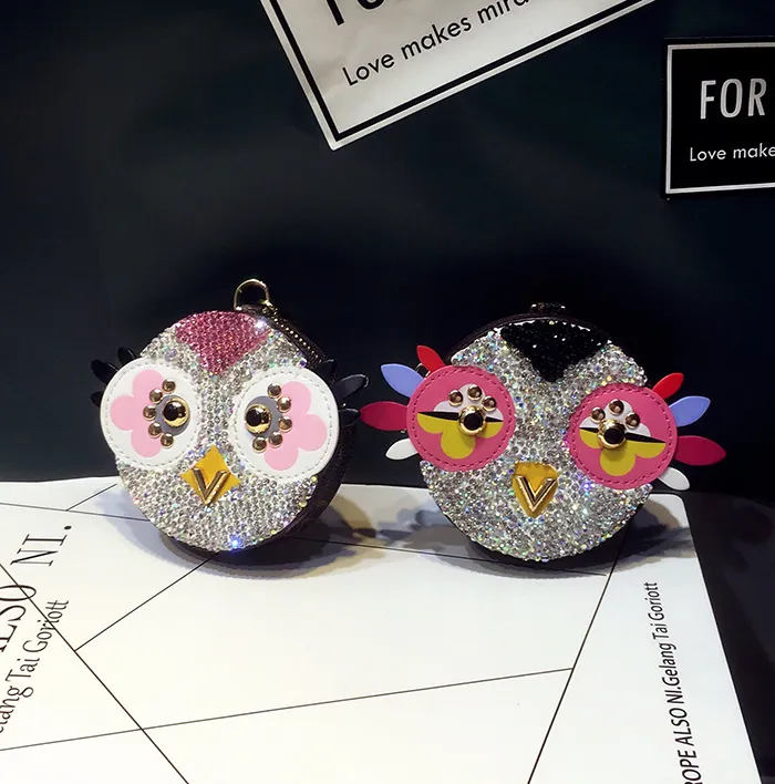 Keychain Cute Diamond Love Bird Coin Purse Creative Cartoon Old Flower Bag Key Chain Ornament Female Car Keychains MA25A