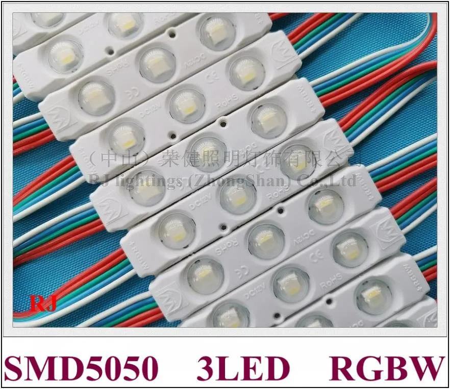 Module LED d'injection de module d'éclairage LED SMD 5050 RGB-W pour lettre de signe DC12V 75mm * 15mm SMD5050 3 LED 1.5W 120lm RGB-W 5 pôles (fils)