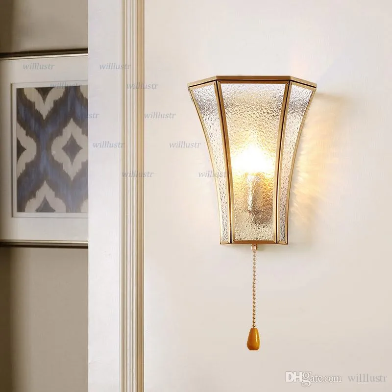 Modern Copper Wall Lamp Glass Sconce Hotel Restaurant Mall Lounge Bedside Aisle Staircase Foyer Balcony American Country Style Lighting