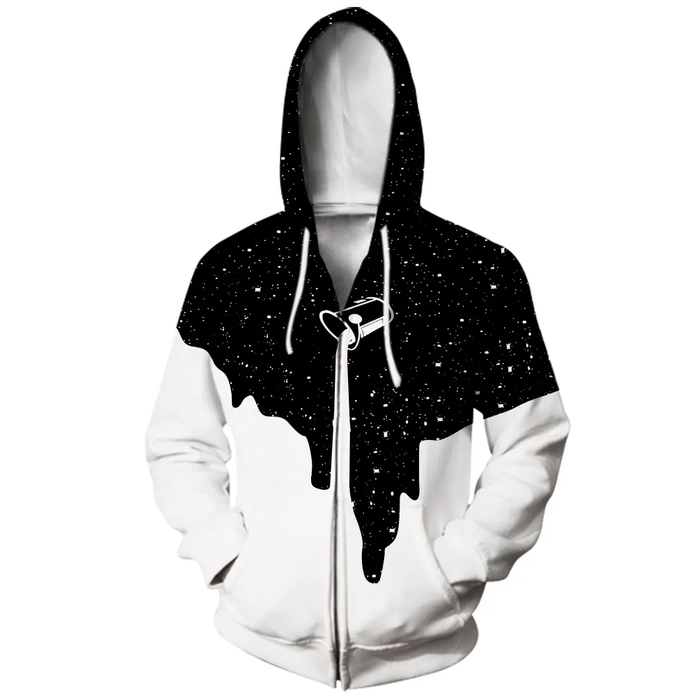 Galaxy espaço Leite gotejamento 3D Imprimir Homens Mulheres Hoodie zipper