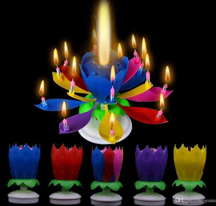 Musical Birthday Candle Magic Lotus Flower Candles Blossom Rotating ...
