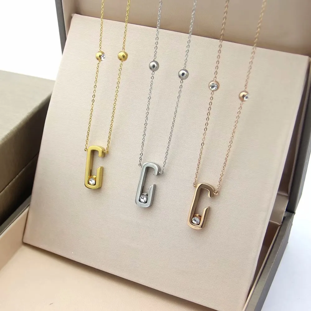 Europe America Fashion Style Lady 316L Titanium steel 18K Plated Gold Necklaces With Pin Slidable Diamond Pendant 3 Color285s