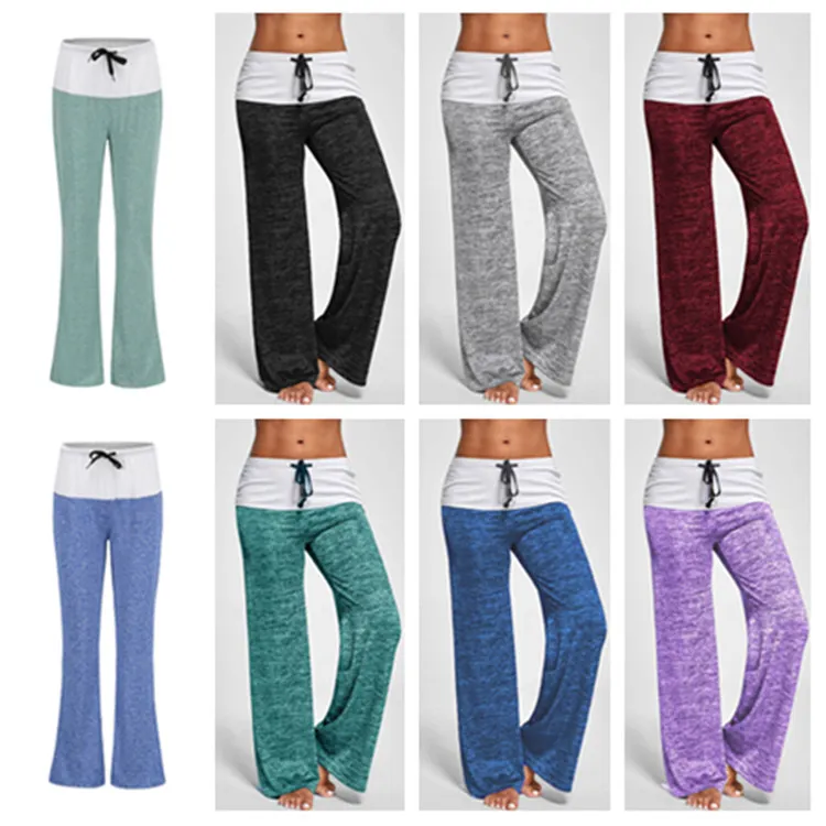 Kvinna yoga byxor stretch comfy mjuk flare bred ben byxor träning legging patchwork boot cut sport byxor hem kläder t2b5026