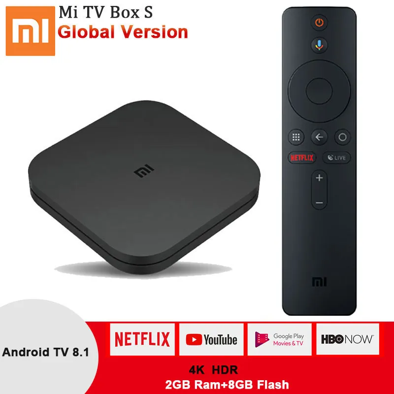 Xiaomi Mi TV 박스 S 안 드 로이드 8.1 글로벌 버전 4K HDR 쿼드 코어 블루투스 4.2 2GB DDR3 스마트 컨트롤