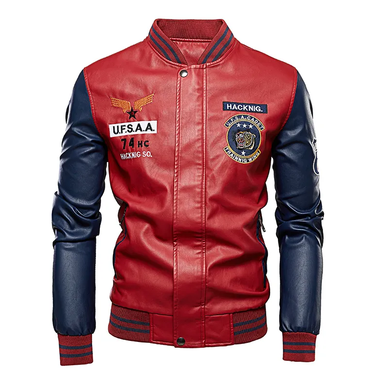 Mens Faux Leather Baseball Leather Jacket Mens Slim Fit