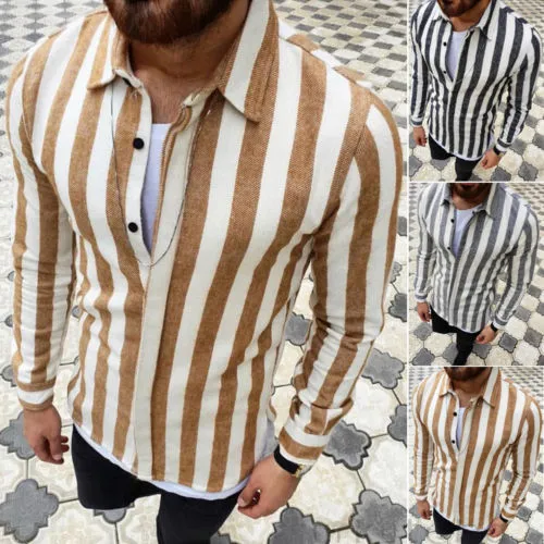 Lüks Moda Erkek Slim Fit Gömlek Uzun Kollu Elbise Gömlek Çizgili Rahat Gömlek 2019 Tops Tops