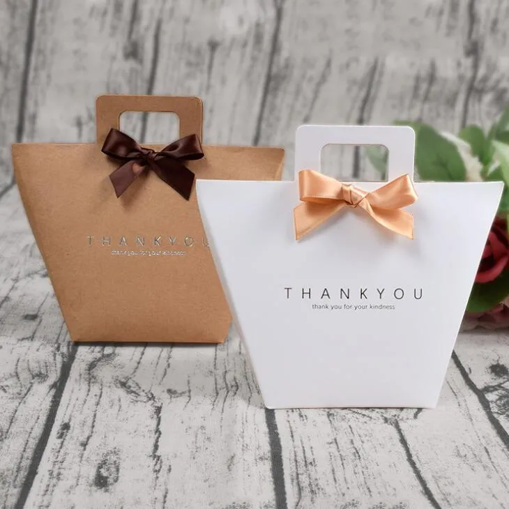 Confezione regalo di ringraziamento con manico pieghevole in carta kraft per matrimoni, caramelle, profumo di cioccolato, confezione semplice LX1988