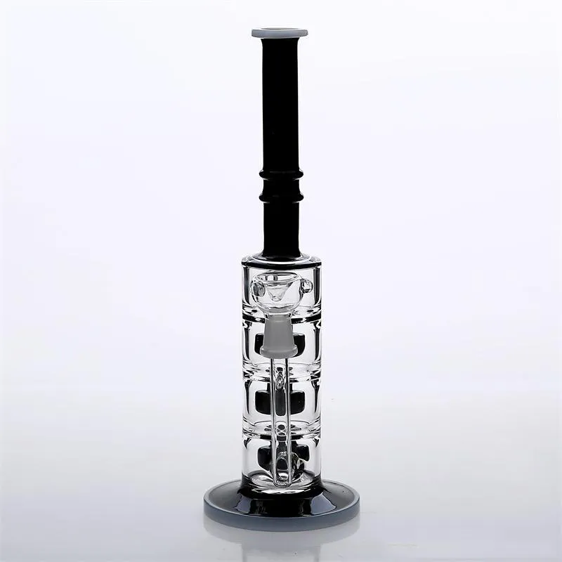 32cm Tall 14.4mm Joint Size Hunter White Black Glass Bong with a Bowl Percolato Thick Basic Smoking Pipe Two Fuction Oil Rigs