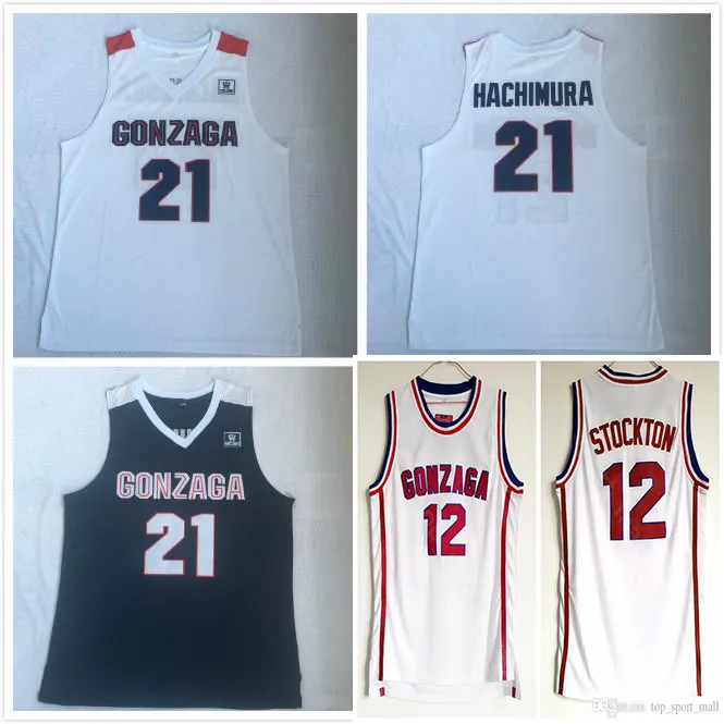 Gonzaga Bulldogs College 21 Rui Hachimura Jersey Uomo Blu Navy Bianco High School Basket John Stockton Maglie 12 Cucito Spedizione Gratuita