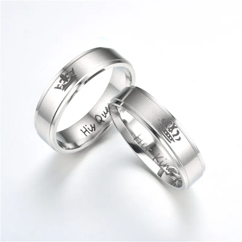 Stainless Steel Her King His Queen Rings band Silver Black crown Ring women mens Couple love fashion jewelry will and sandy gift